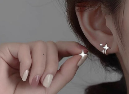 Asymmetric Sterling Silver 4-pointed star Ear studs