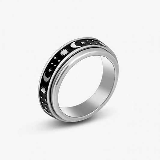 Moon and Stars black Stainless steel Fidget Ring