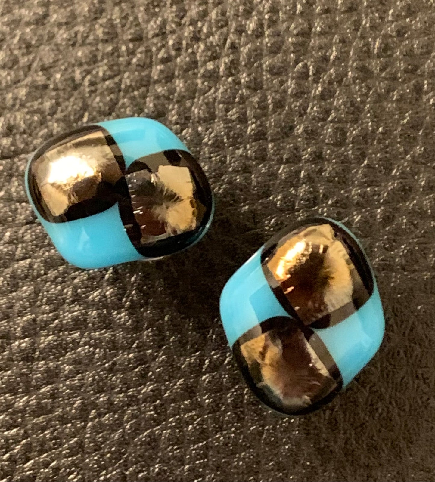 Fused glass "Black and Blue" ear studs