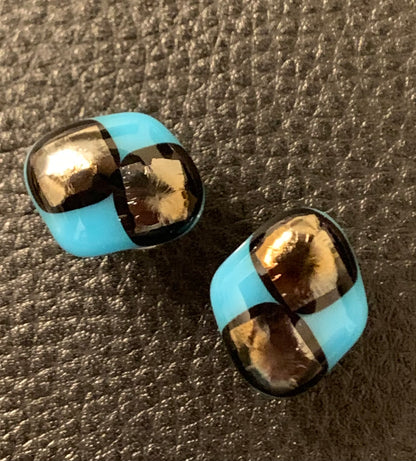 Fused glass "Black and Blue" ear studs