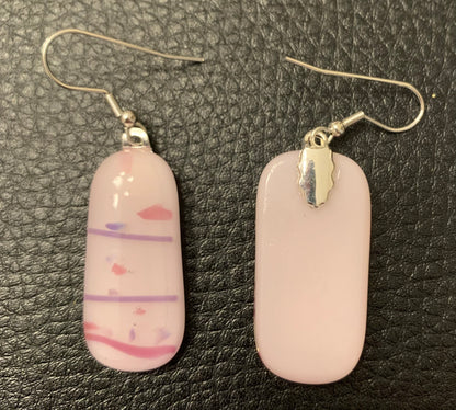 Fused glass "Pretty 'n Pink" dangle earrings