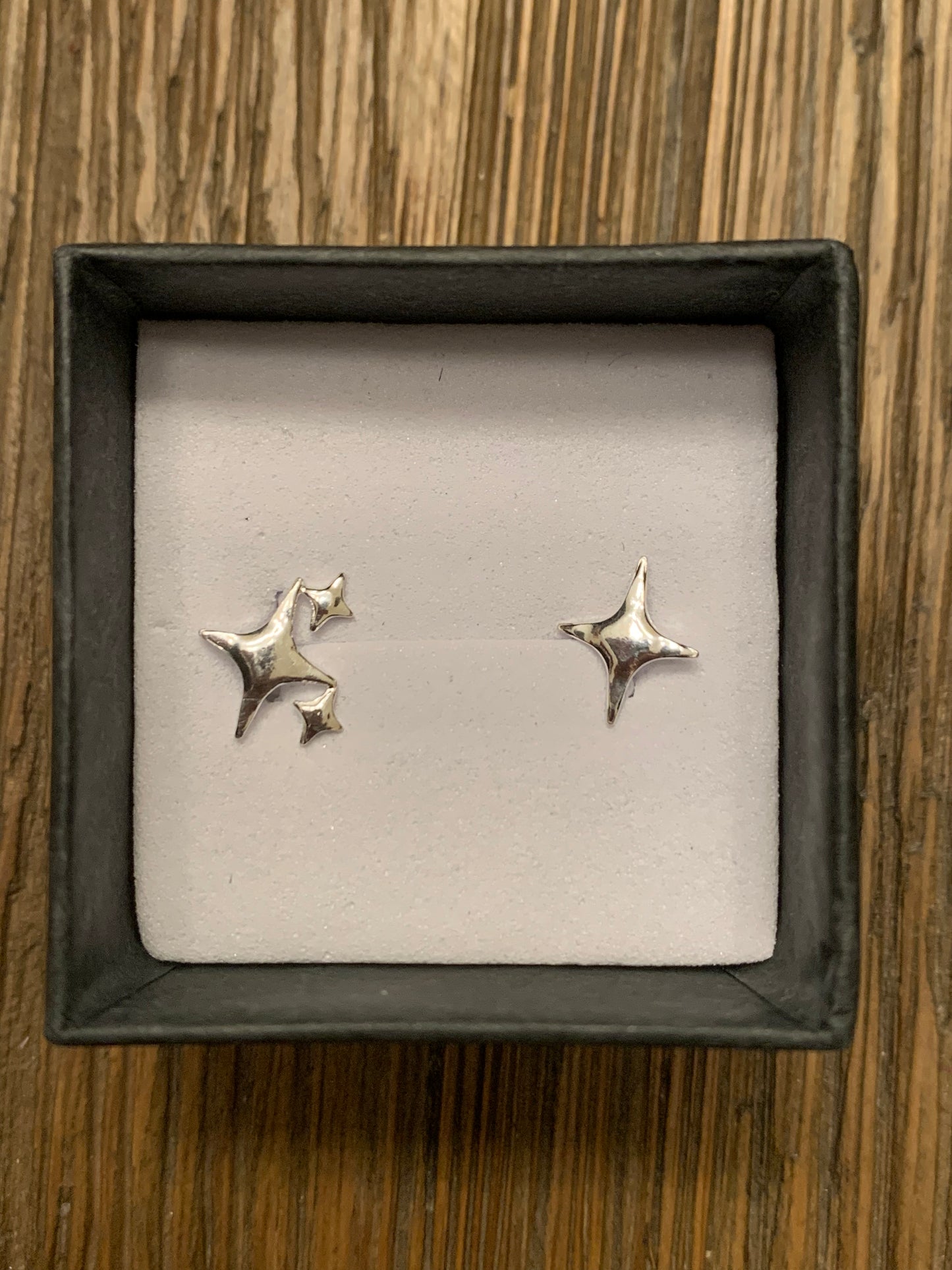 Asymmetric Sterling Silver 4-pointed star Ear studs