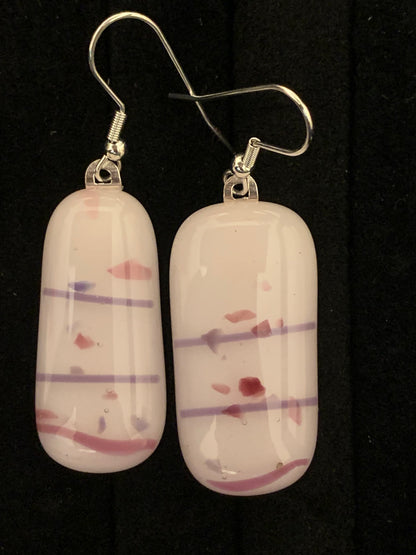 Fused glass "Pretty 'n Pink" dangle earrings