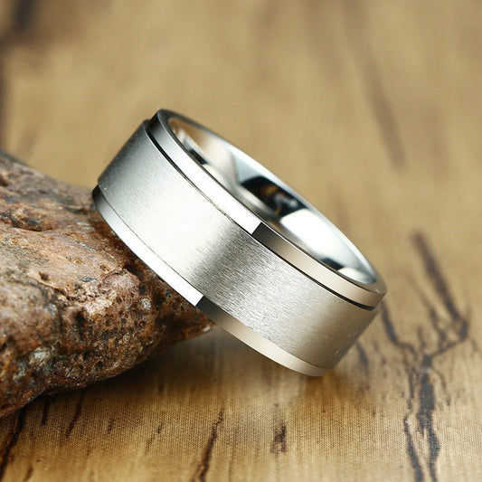 Masculine stainless steel fidget ring