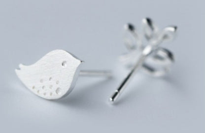 Asymmetrical Sterling Silver Bird and Branch Ear studs